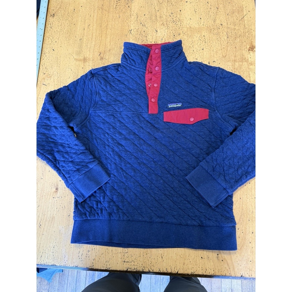 Patagonia Quilted Snap T Pullover Womens Small Navy Blue Organic Cotton Classic